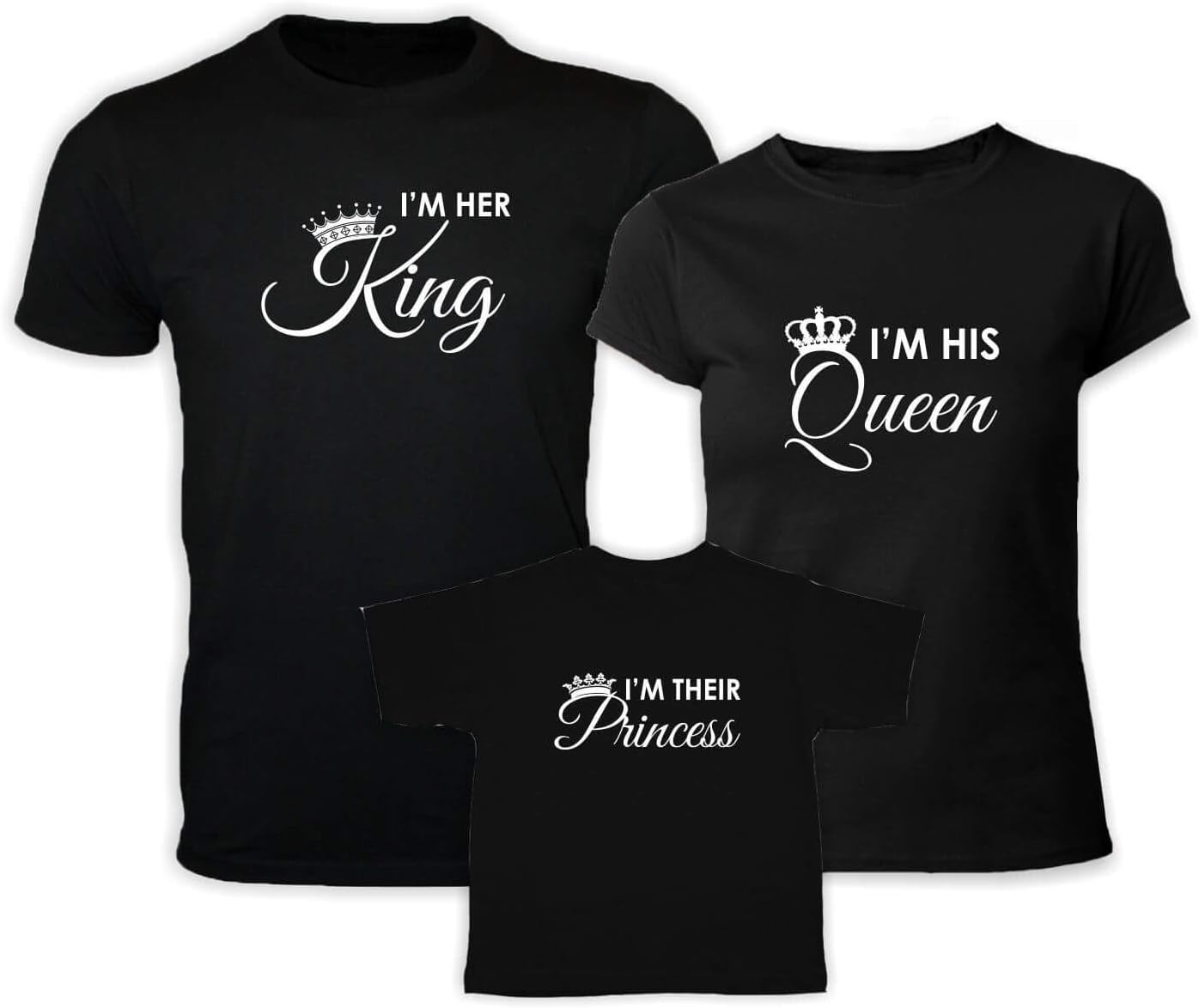 Yaya Cafe King Queen Matching Family T-Shirts for Mom, Dad and Daughter Set of 3