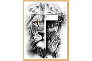VIGEGU Cross Stitch Kits - Counted Cross Stitch Kits Stamped Cross-Stitch Lion and Jesus Needlepoint Counted Kits Beginners,Embroidery Kit Arts and Crafts for Home Decor(11.8X15.7Inch)