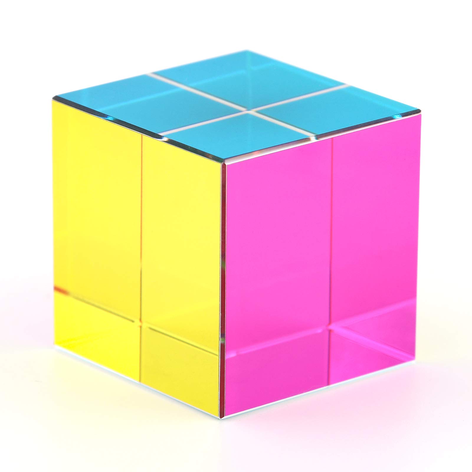 CMY Color Cube 2 inch (50 mm) Crystal Glass Cube Prism, Multi-Color CMYcube Toys and Desktop Decoration