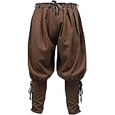 KUOIN Medieval Renaissance Ankle Banded Pants for Men Pirate Navigator Trousers Linen Bottoms