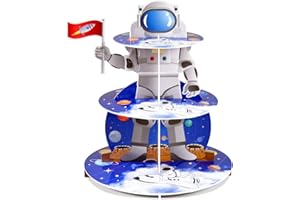 Airduan Space Astronaut Cupcake Stand Space Themed Birthday Party Decorations 3-Tier Cardboard Cupcake Holder stand Galaxy St