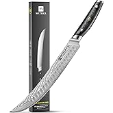 WIZEKA Carving Knife-10 Real Damascus Breaking Knife,Razor Sharp Butcher knife Curved Scimitar Brisket Knife for Meating Cutting with G10 Handle