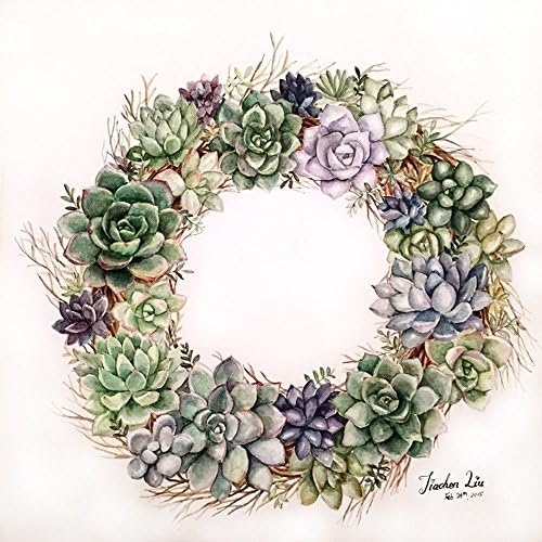 Jiachen Art Succulent Wreath Home Decoration Watercolor Copy Photo PaintingPrint Fine Art Print Wall Art Home Decor Wall Hanging Christmas Gift ,Four Size