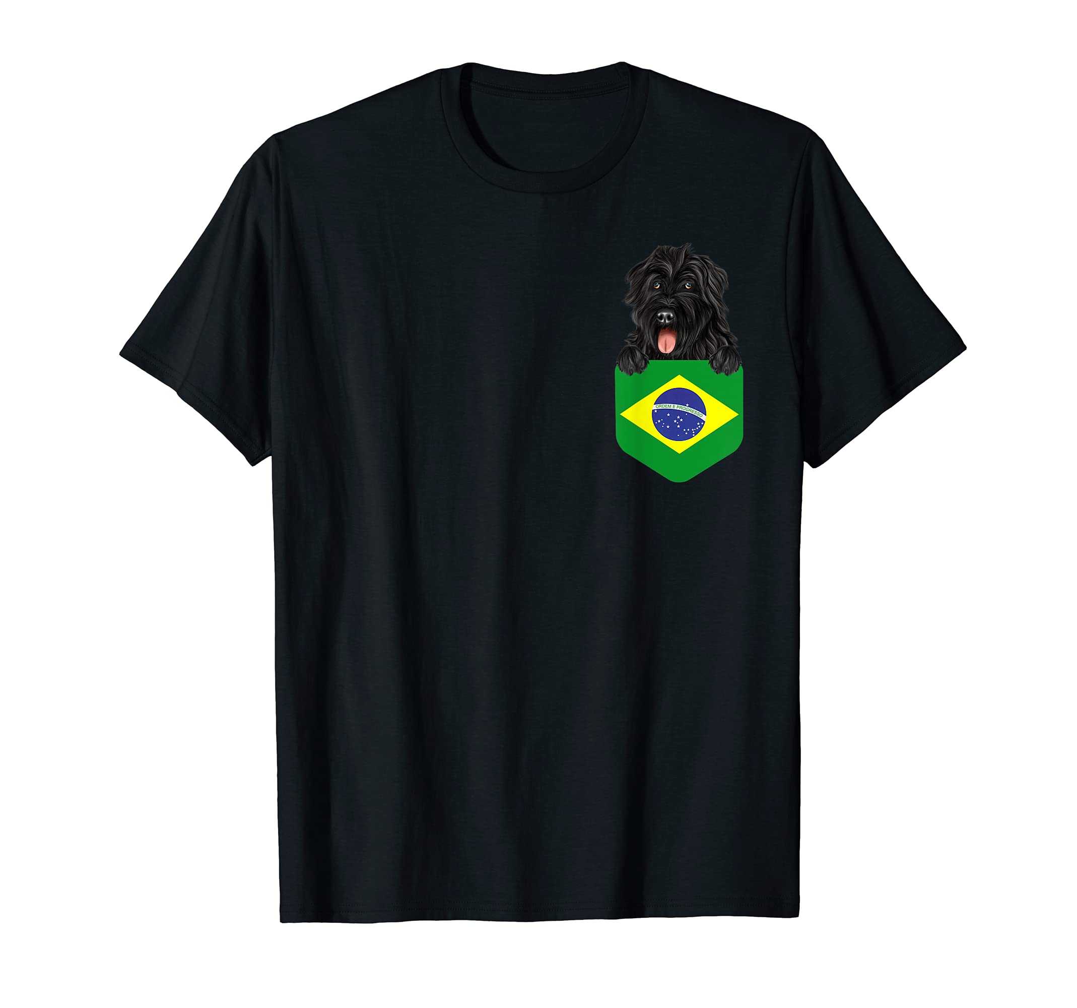 Brazil Flag Bouvier des Flandres Dog In Pocket T-Shirt