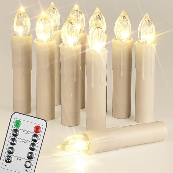 10stk LED Kerzen [Upgrade 2018 mit Timer,Fernbedienung] Wasserdichte Dimmbar Kerzenlichter Flammenlose Weihnachtskerzen Licht