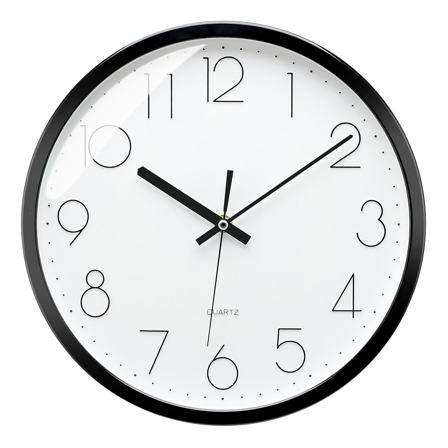 Plumeet Wall Clock, 12'' Bedroom Wall Clocks Battery Operated, Silent Quartz Clock Decorate Kitchen Living Room, 3D Numbers Display Easy to Read (White)