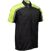 Milwaukee Motorcycle Clothing Co. MDM11604 Men's Black and Neon-Green Button Up Mechanic Shirt w/Reflective Stripe