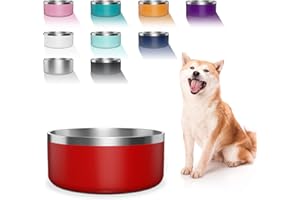 WENBOKMIN Dog Bowl, Stainless Steel Dog Food and Water Bowl with Non Slip Quiet Bottom, Easy to Clean, Dishwasher Safe, 40oz, Red