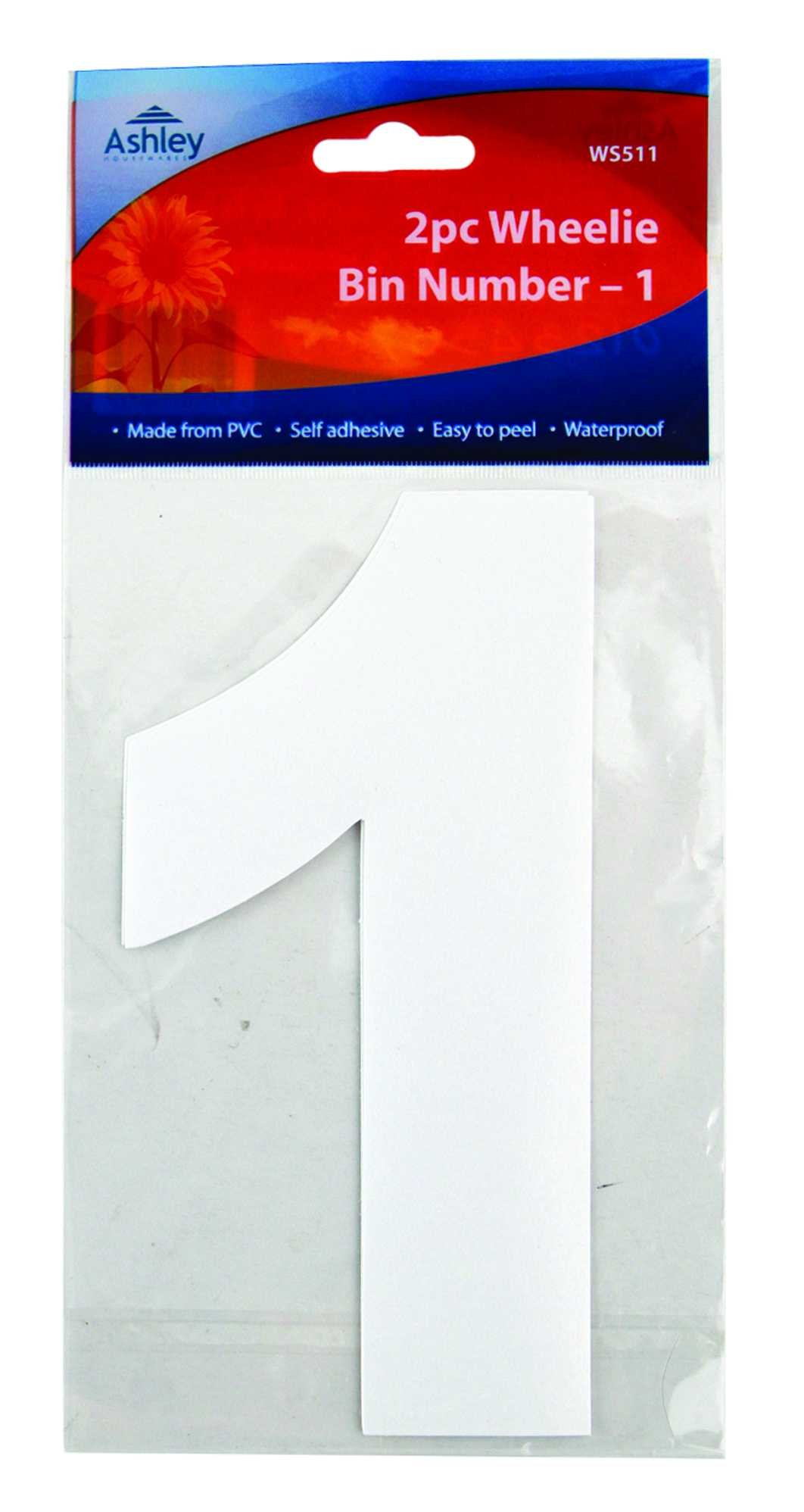 Ashley Homewares 2 Pc Wheelie Bin Numbers 1 - Pack White