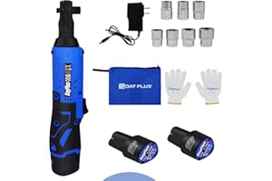 Qimu Cordless Electric Ratchet Wrench Set, 3/8" 12V Power Ratchet Driver Cordless Power Ratchet Tool Kit with 2 Packs 1500mAh Lithium-Ion Battery, 7 sockets and Charger, LED Light