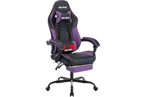 NIONIK Ergonomic Video Gamer Chairs,Computer Gaming Chairs with Massage Lumbar Support and footrest,Racing Style Computer Chair Adjustable Headrest for Adults,BlackPurpie