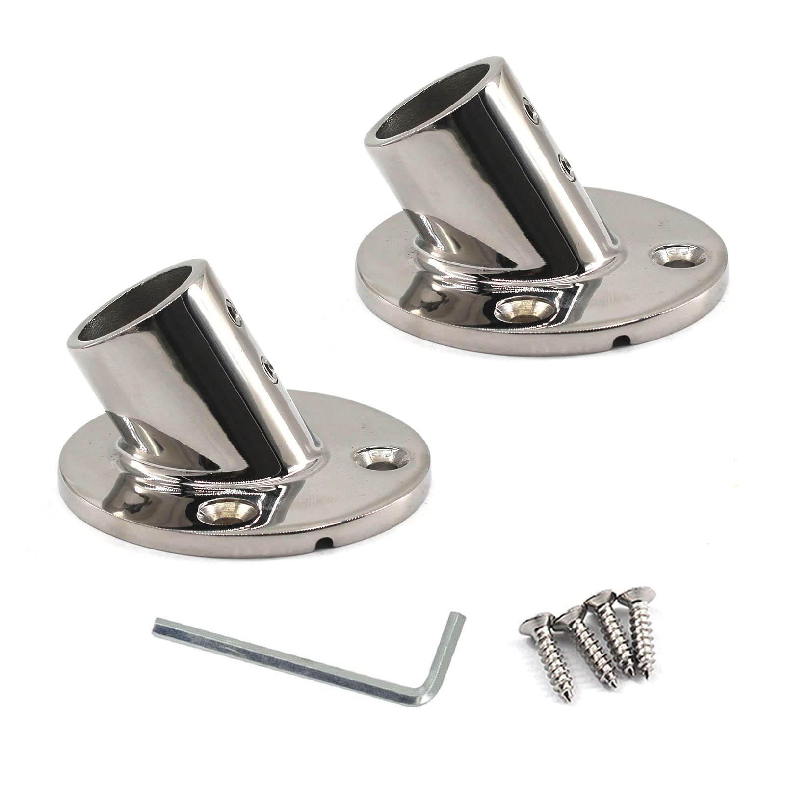 Zerniple Boat Railing Fittings Deck Hardware 316 Stainless Steel 60 Degree Tube Base Rod Flange Holder (pack of 2)