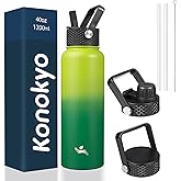 Konokyo 40oz Insulated Water Bottle Stainless Steel Sport Bottles with 3 Lids,Bamboo Grove