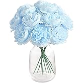 RUIDKUN 12 PCS Artificial Silk Blue Peony Flowers with Stems - 8 Inch Fake Peony Bouquet for Wedding, Home Decor, Office Table, Festival Gifts