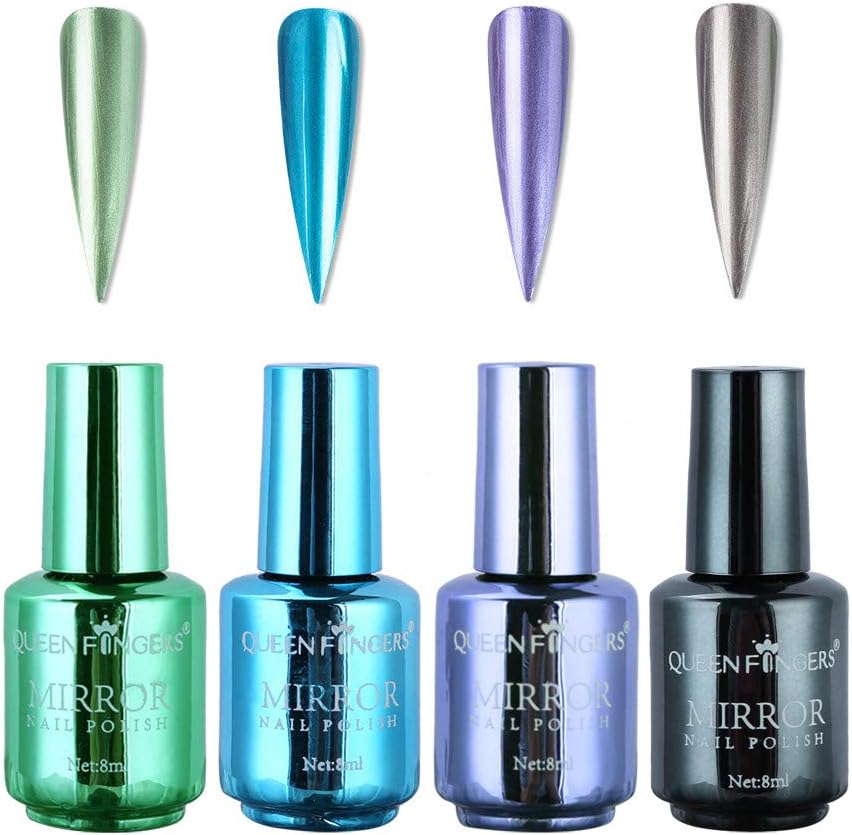 Nail Polish - Plating Metallic Nail Polish Set Magic Semi-Mirror Effect Nail Lacquer 4-pc Set Body Care/Beauty Care (C)