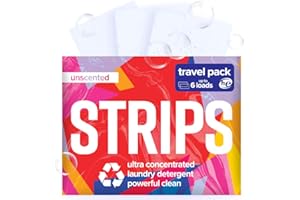 STRIPS Laundry Detergent Sheets Unscented Travel Pack (3ct, 6 loads) Fragrance Free Eco Liquidless Soap, Travel-Friendly, Dissolves in Hot & Cold, Hypoallergenic, Tackles Tough Stains & Odors