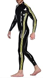 DORAFEI Latex Catsuit with Yellow Trim Back Zipper