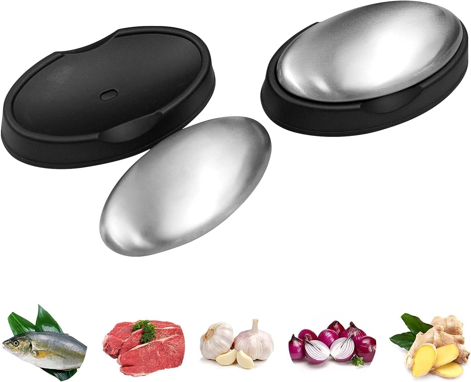 DMJJSD® Stainless Steel Soap 2PCS, Odor Remover, Odour Removing Stainless Steel Soap Bar with Stand Odor Eliminator Remover Metal Soap Bar for Kitchen Bar Eliminating Odor