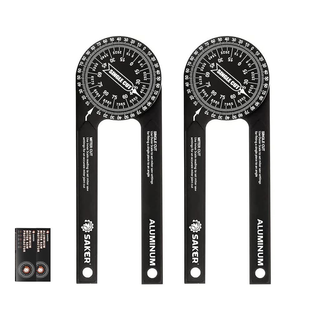 Saker Miter Saw Protractor|7-Inch Aluminum Protractor Angle Finder Featuring Precision Laser-Inside & Outside Miter Angle Finder for Carpenters, Plumbers and All Building Trades(2PCS) Image