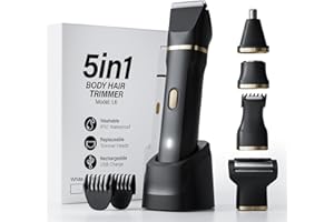 OKYUK Electric Razors for Women, 5-in-1 Wet/Dry Bikini Trimmer with USB Charge Dock, Deluxe Facial Hair Removal, Wet/Dry Body Shaver for Nose Eyebrows Beard Underarm Leg Arm, IPX7 Waterproof (Black)