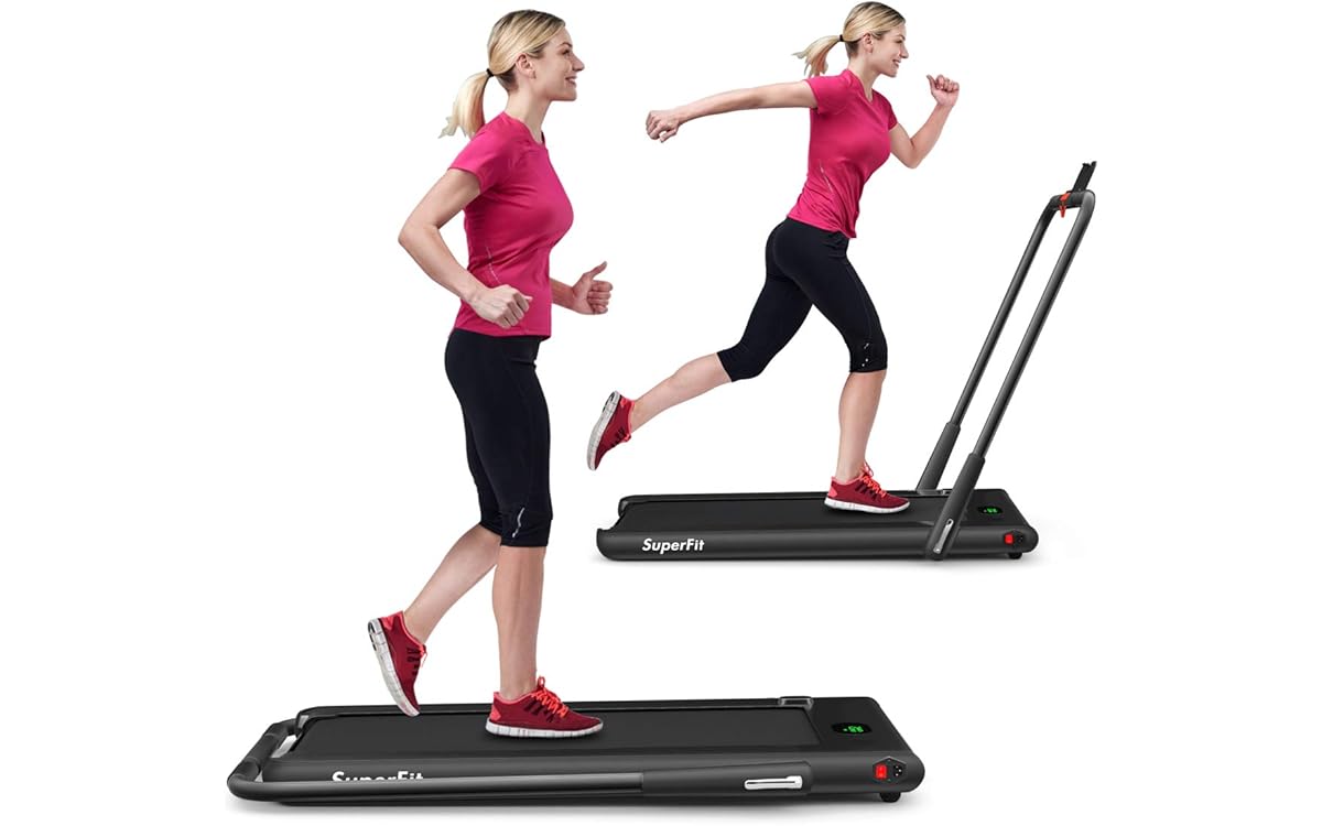 GYMAX Folding Treadmill, 2 in 1 Under Desk Electric Running