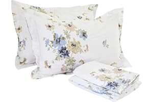 FADFAY Parure de lit 4 pièces en coton Motif floral Blanc