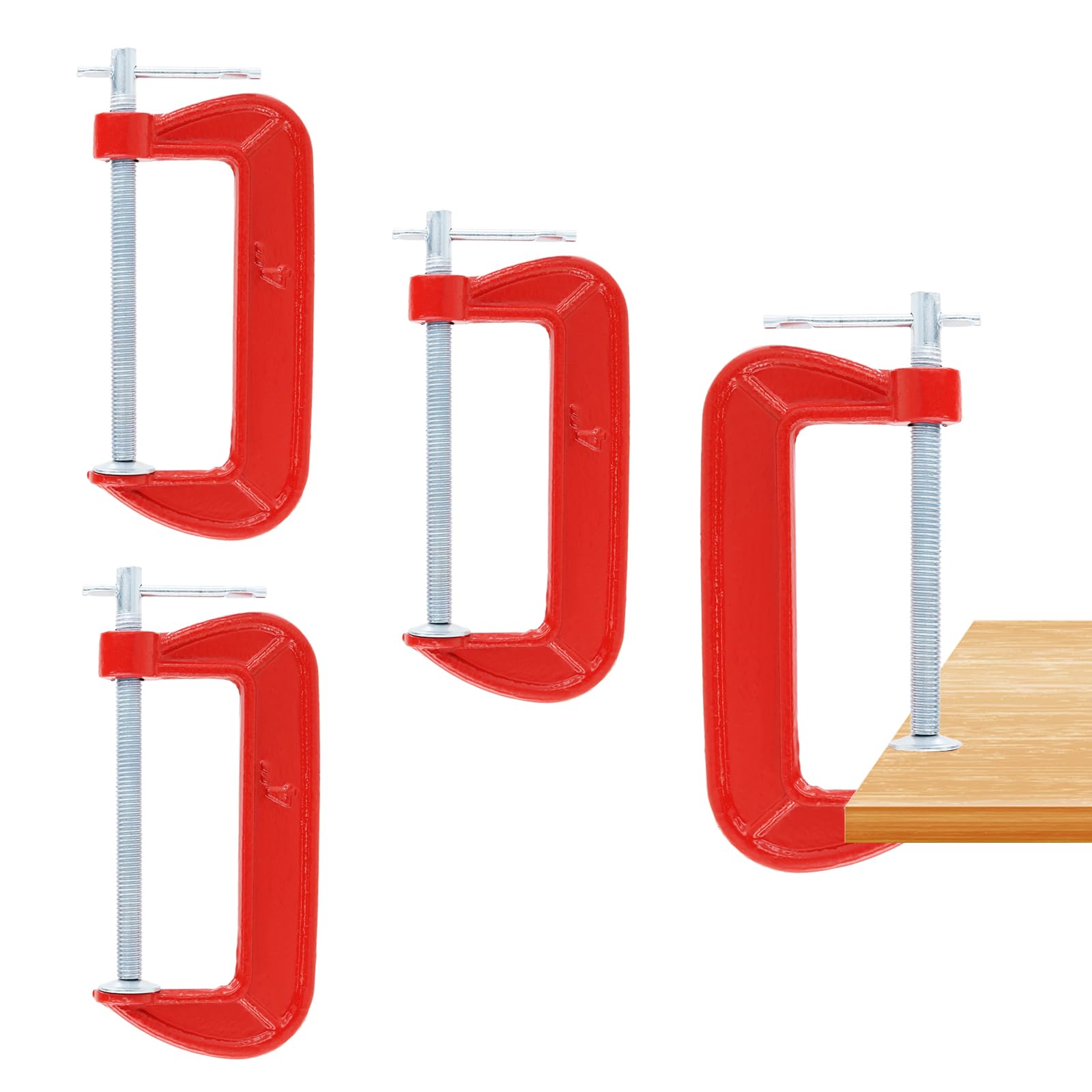 JAPCHET 4 PCS 4 Inch Red C Clamps, 100 mm Metal G Clamps for Assembly, Fastening