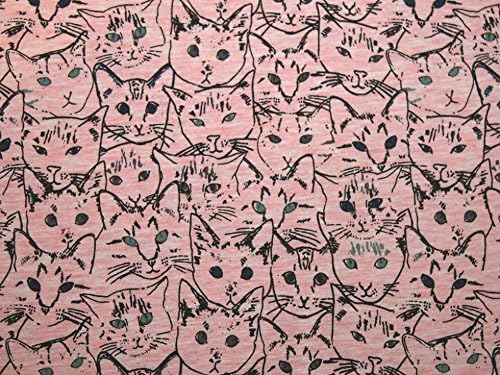 Cat Faces Print Stretch Jersey Knit Dress Fabric Pink Marl - per metre
