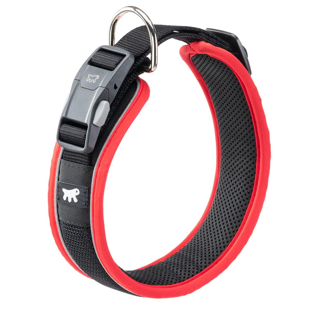 Ferplast Dog Collar GENIUS C25/65, Reflective, Breathable, Adjustable, Quick Release Magnetic Closure, Collar for Large Size Dogs, Soft Padding, Red