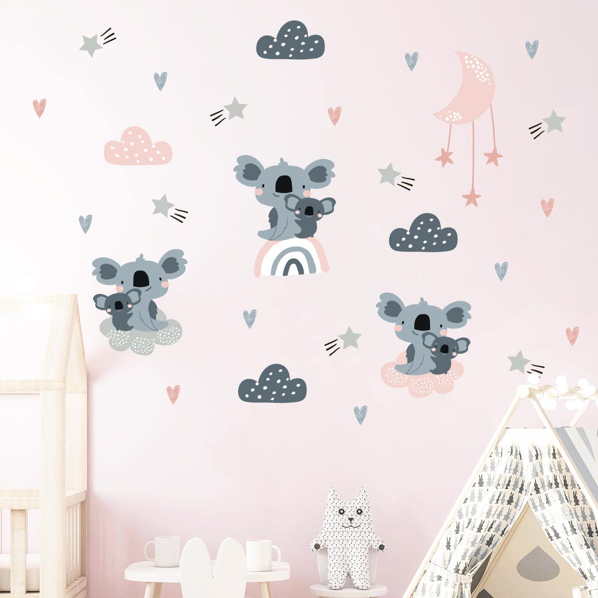 Children's Wall Stickers - Baby Room Decoration - Children's Wall Stickers - Scandinavian Wall Stickers - Koala in The Stars - H120 x L180 cm