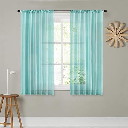 Short Sheer Curtains 54 Inches Long Aqua Blue Kitchen Curtains