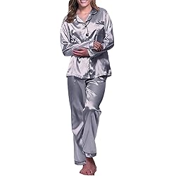 Womens Satin Pajamas Set Long Sleeve Sleepwear