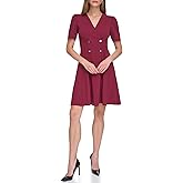 DKNY womens Button Detail Desk to Dinner Short Sleeve Dress