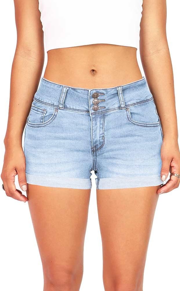 Wax Women's Juniors Stetchy Mid Rise Denim Shorts