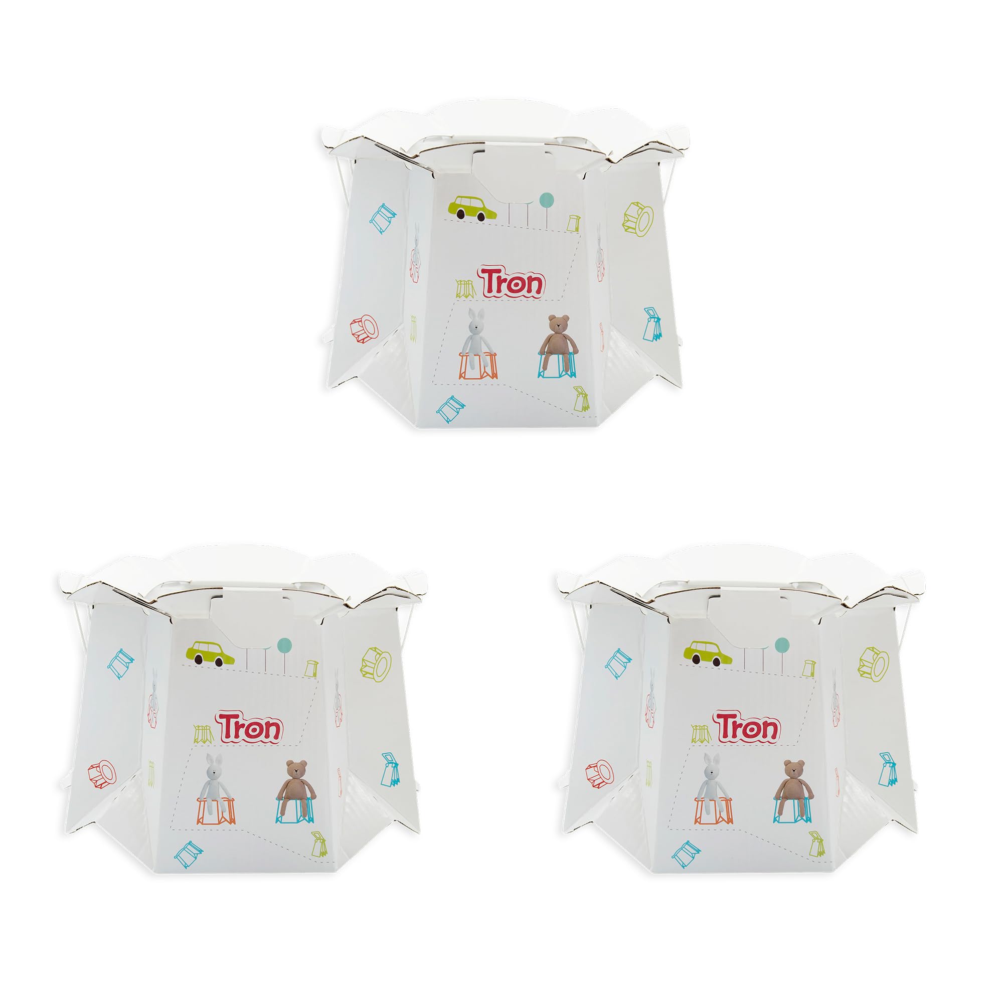 Hippychick Tron Potty, Travel Sickness Throw Away Packs for Children of up to 30 kg, Disposable, Collapsible, Portable, Non-Spill, Environment Friendly, Potty Training, 3-Pack, Rabbit and Bear