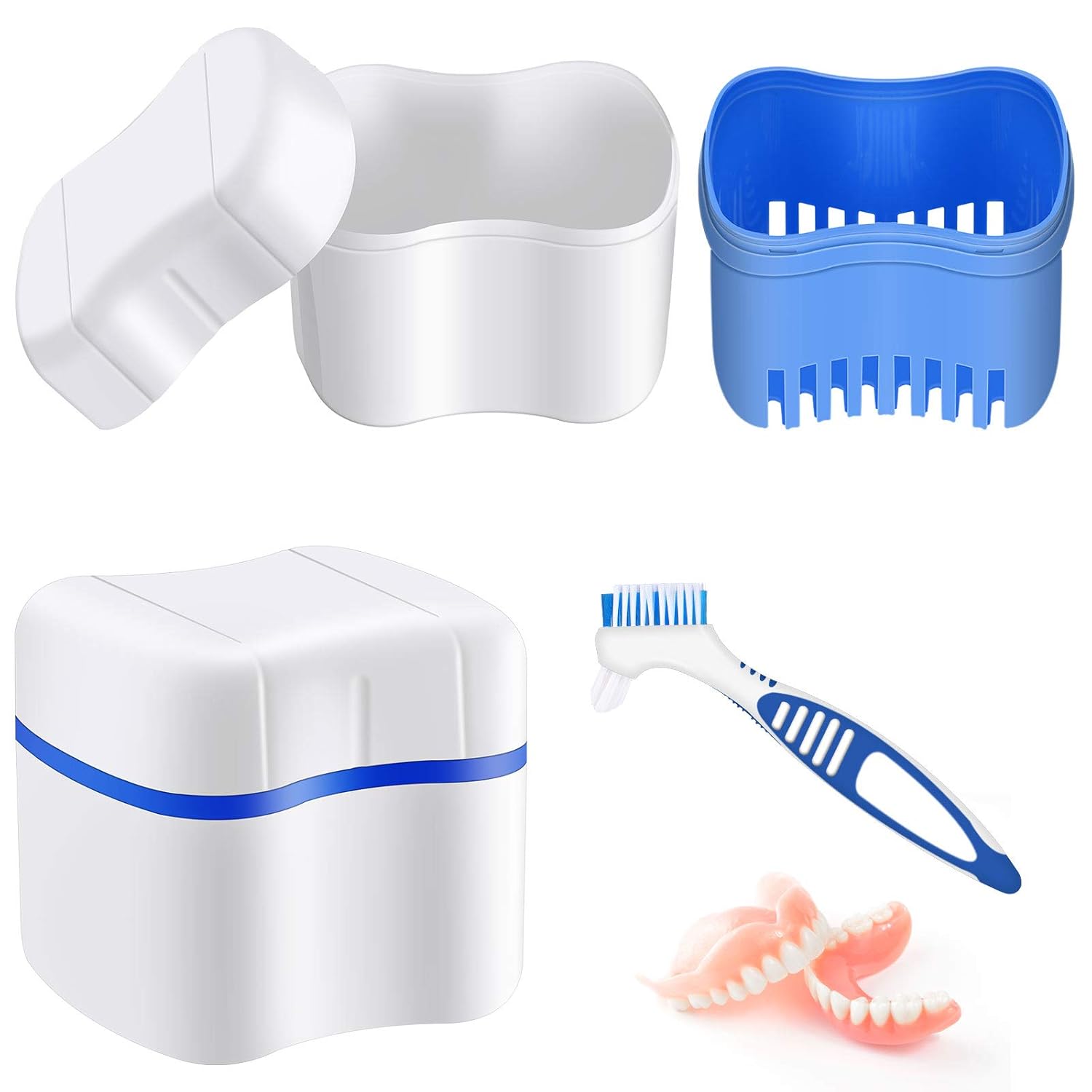 Denture Bath Case with Denture Cleaner Brush Denture