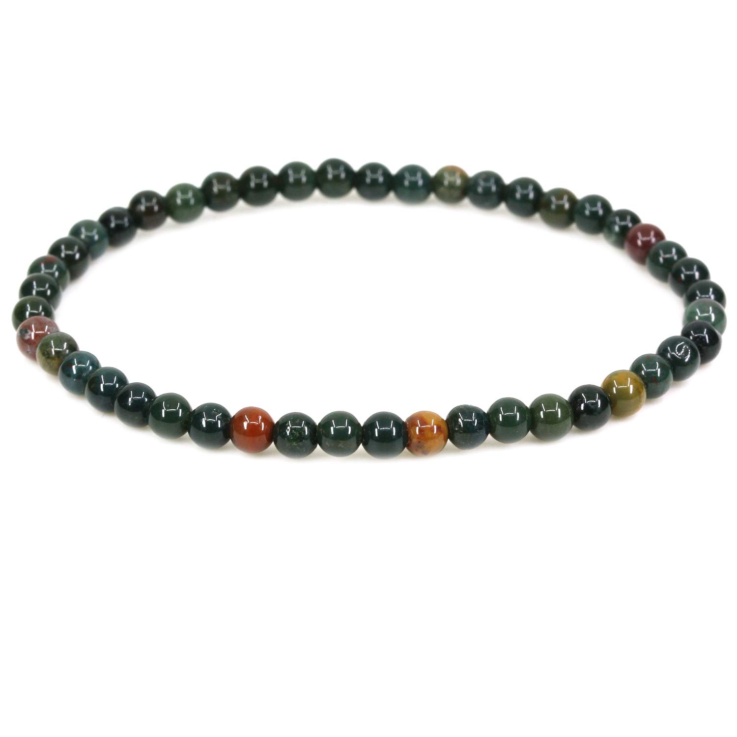 CHENYUE Natural Green Bloodstone Heliotrope 4mm Round Beads Stretch Bracelet 7" Unisex