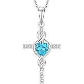 Lwsary Infinity Cross Necklace 925 Sterling Silver Crucifix Christian Religious Pendant Birthstone Jewelry Gifts for Women