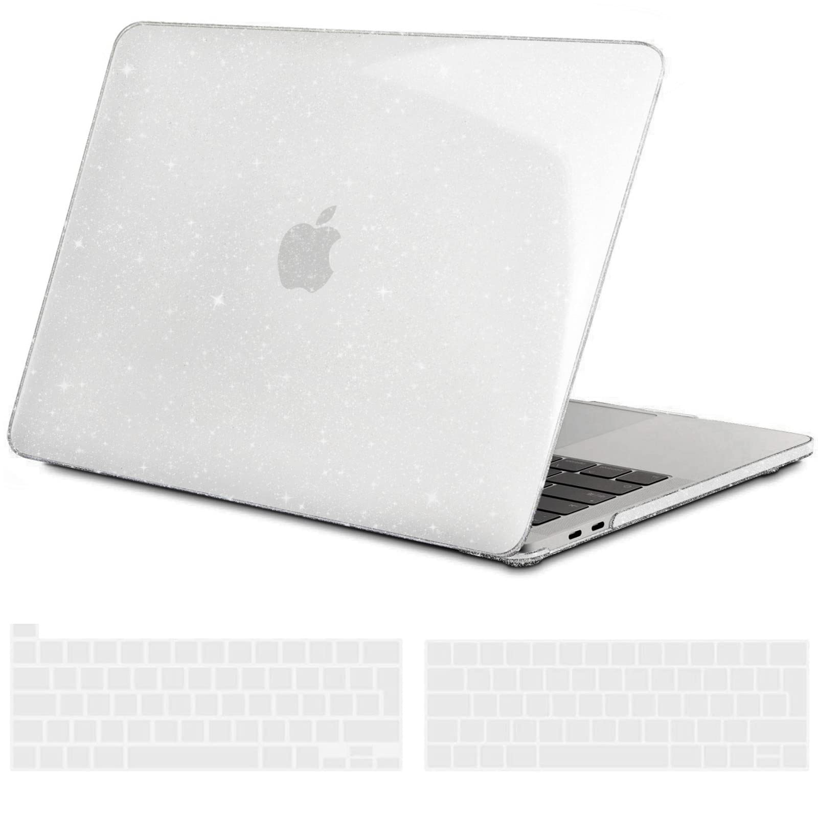 TECOOL Case compatible with MacBook Pro 13 inch 2016-2022 (M2 M1 A2338/A2289/A2251/A2159/A1989/A1706/A1708), Plastic Snap On Hard Shell Cover & UK EU Keyboard Protector, Glitter Clear (Glossy)