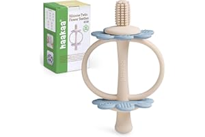 haakaa Silicone Baby Teether Toys,Nipple-Shaped End for Gum Massage,360° Baby Toothbrush Head for Self-Brushing Training,Easy