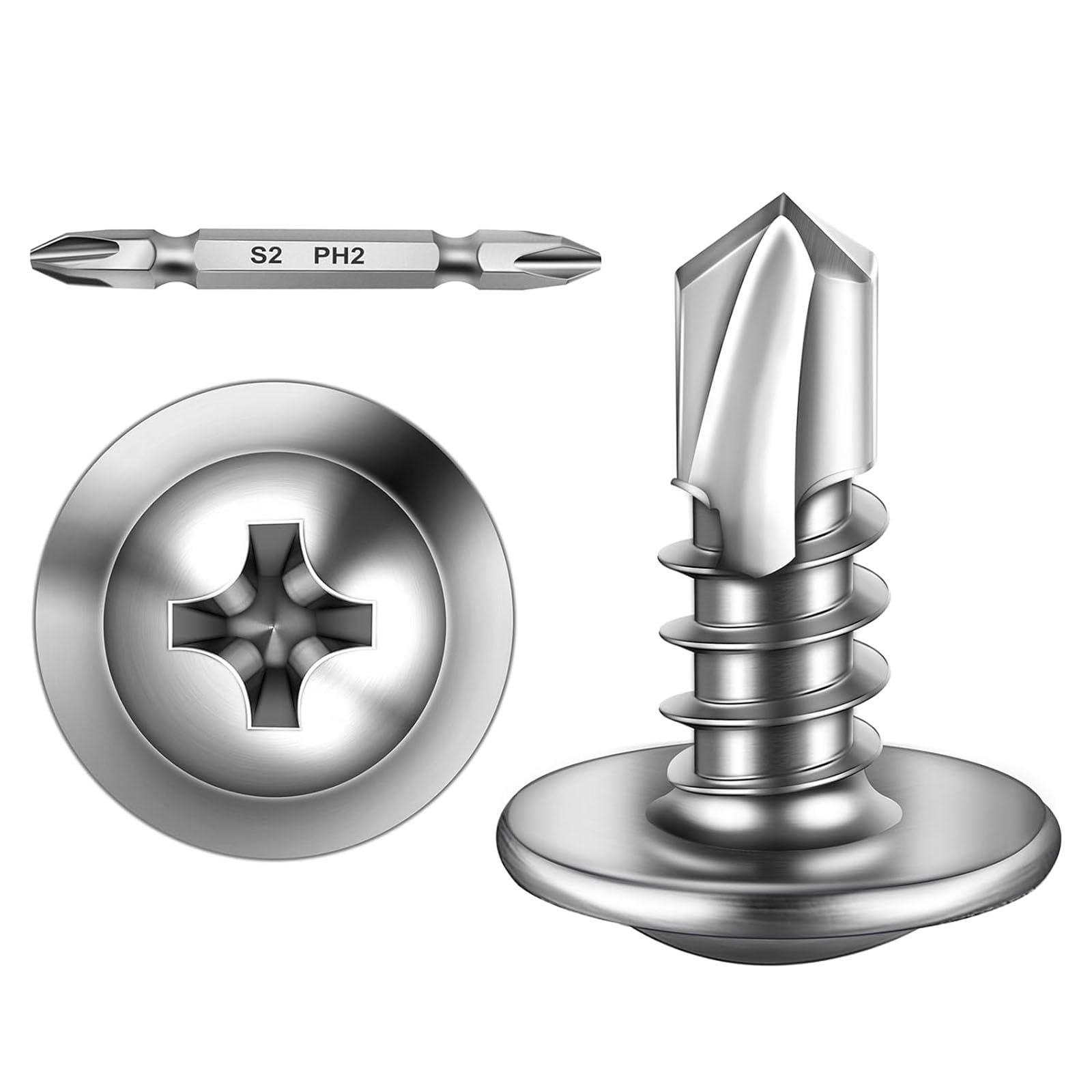 Pack of 300 Self Tapping Screws 4.2 x 13 mm Stainless Steel A2 V2A Wood Screws Full Thread with Phillips Screwdriver Bit