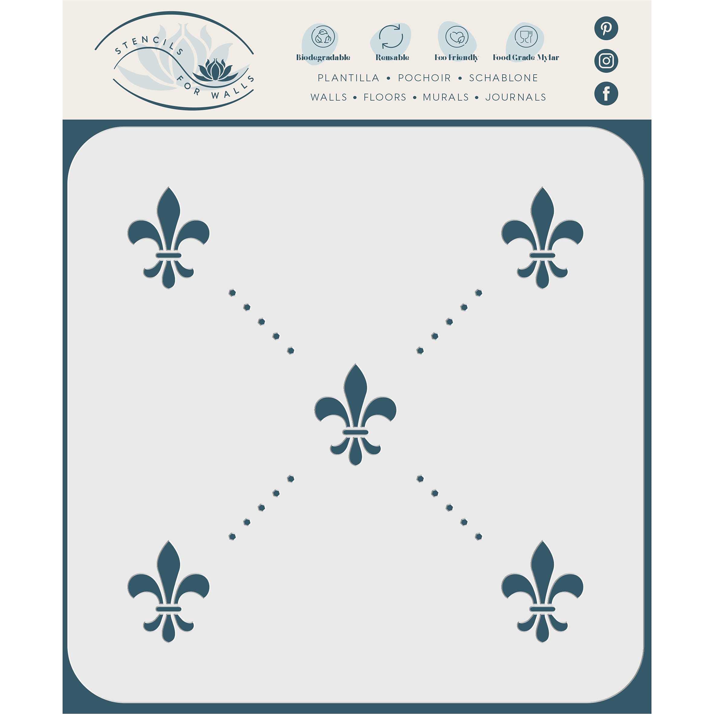 Fleur de Lis Stencil, 20 x 20 cm (M) - Allover Wallpaper Vintage French Fleur de LYS Wall Stencils for Painting Template
