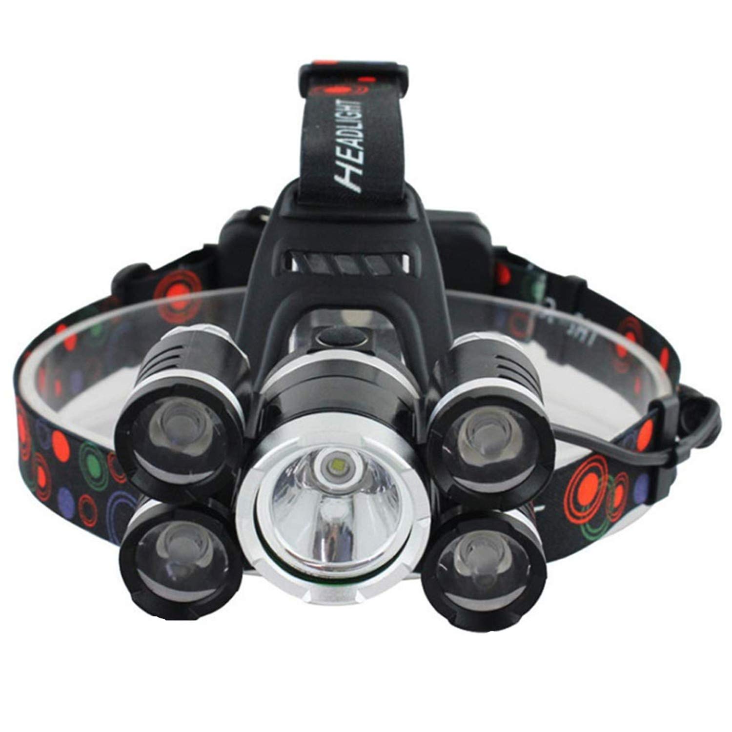 Newest and Best Version Waterproof Headlamp Waterproof 18000 Lumen 5 Led Headlamp XML T6+4Q5 Head Lamp Powerful Led Headlight,Waterproof Camping, Hiking, Hunting,Fishing