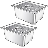 2 Pack Hotel Pan With Lids, Steam Table Pans 1/2 Size x 6 Inch Deep, Commercial Stainless Steel Pan, Restaurant Steam Table Pans