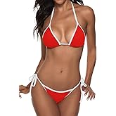 Suvimuga Women Two Piece Swimsuit Color Block Swimwear Halter String Triangle Bikini Sets