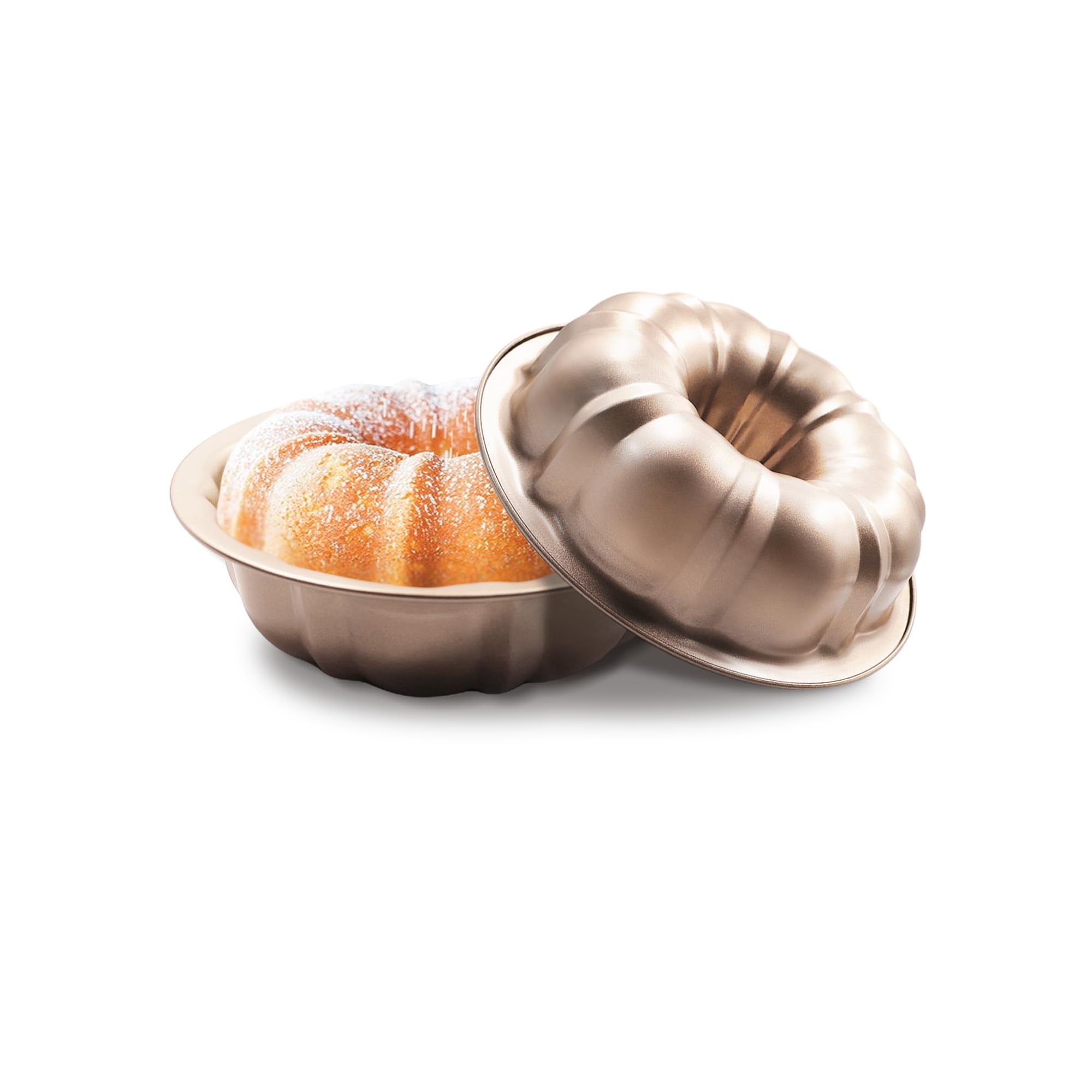 Gurlideo 2PCS Fluted Cake Tin, Nonstick Round Cake Pan 23.5 cm Baking Moulding Tin for Baking Cake Bread (Gold)