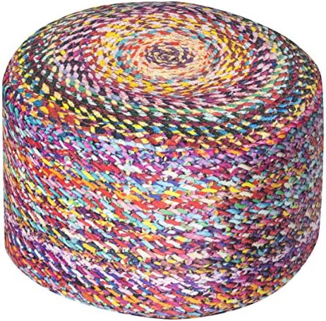 Dotcom Collection Contemporary Velvet Upholstered Round Pouf/Ottoman, Knitted Design, Knitted Design