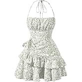 Floerns Women's Floral Halter Ruffle Tiered Cute Summer Mini Dress Milkmaid Vacation Sundress