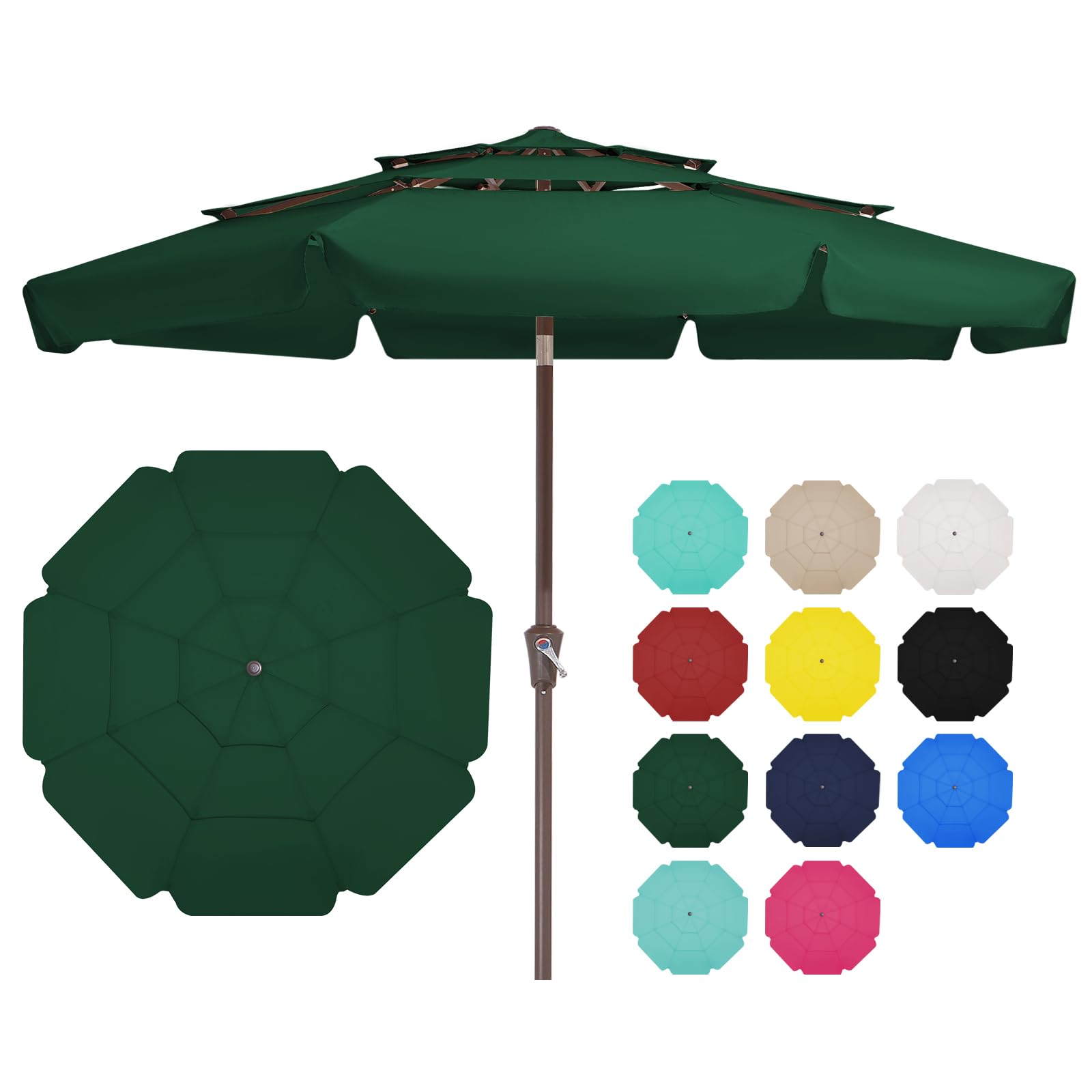Photo 1 of *Missing top to umbrella* JEAREY 3 Tiers 9 FT Patio Umbrellas Outdoor Table Umbrella with Push Button Market Umbrella 8 Sturdy Ribs UV Protection Waterproof for Garden,Deck,Backyard,Dark Green