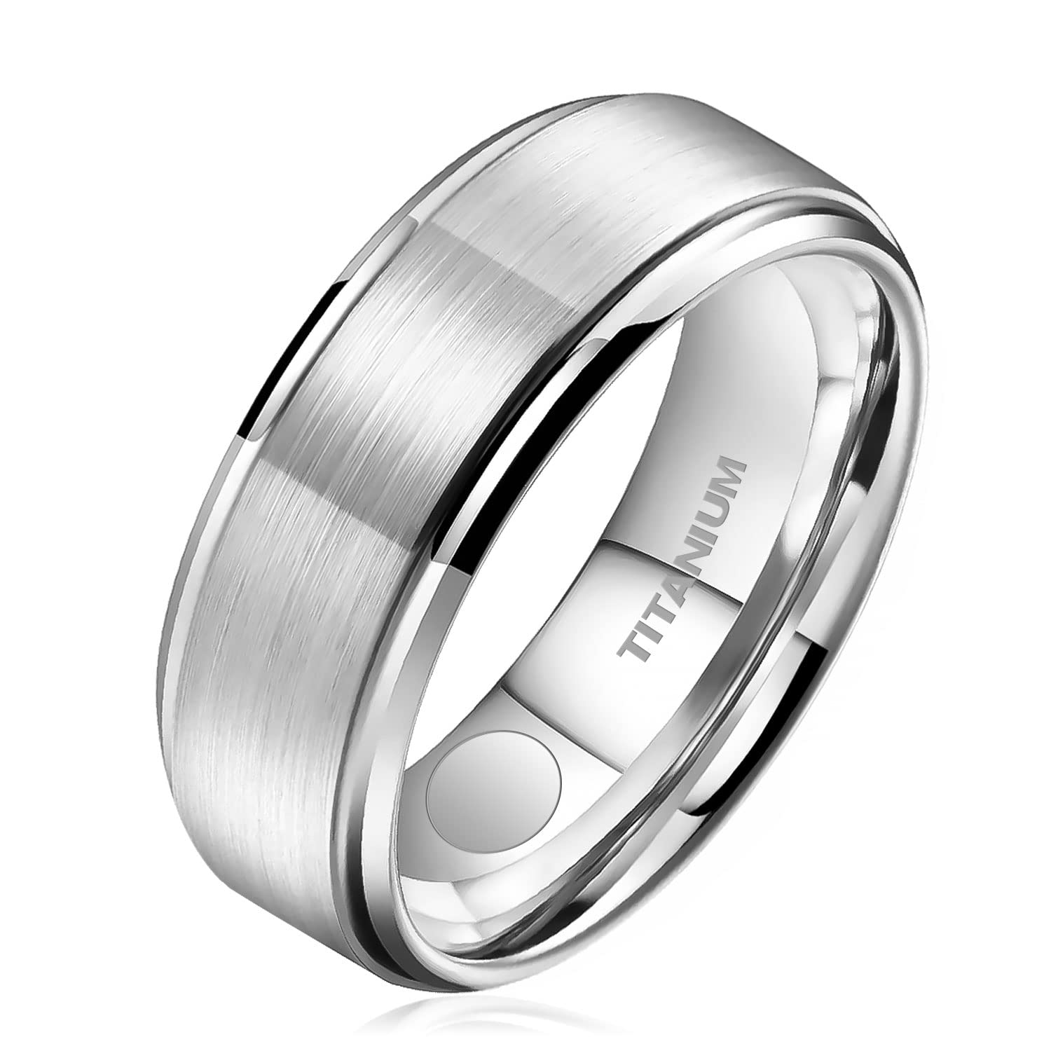 JEROOT Titanium Magnetic Rings for Men Women, Step Edge Sleek Design Magnetic Rings 2 Strong Magnets with Jewelry Gift Box Silver 8mm T 1/2(3500 Gauss), 0.03 kilograms, 1.0 count